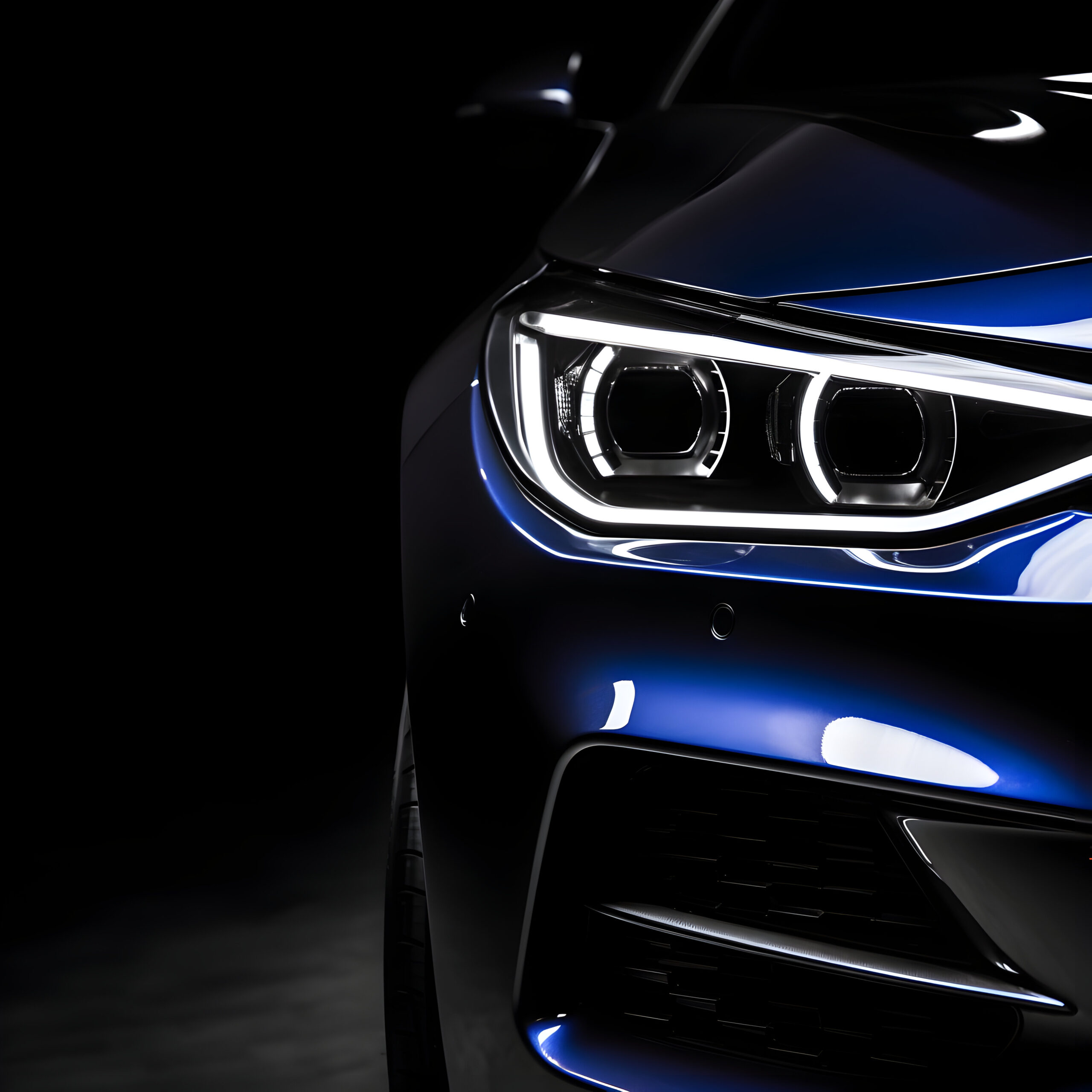 Photo Headlight lamp of new cars, Close up detail on one of the LED headlights modern car